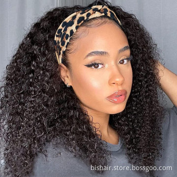 Brazilian Kinky Curly Headband Wig Human Hair 16-28 Inch Glueless Short Curly Human Hair Wigs for Women Easy to Go 180% density